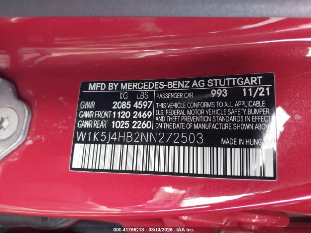 W1K5J4HB2NN272503 Mercedes-Benz Cla 250 Coupe 4matic