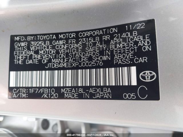 JTDB4MEEXPJ002576 Toyota COROLLA LE