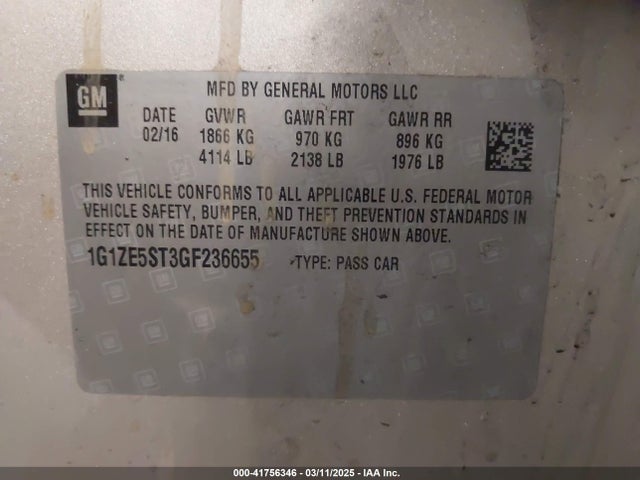 1G1ZE5ST3GF236655 Chevrolet MALIBU 1LT