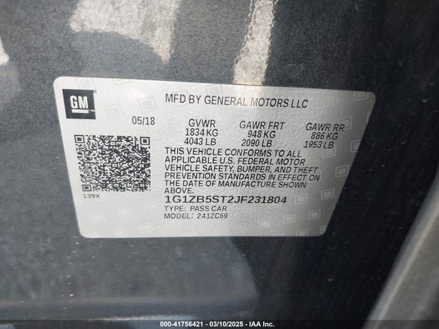 1G1ZB5ST2JF231804 Chevrolet Malibu 1ls