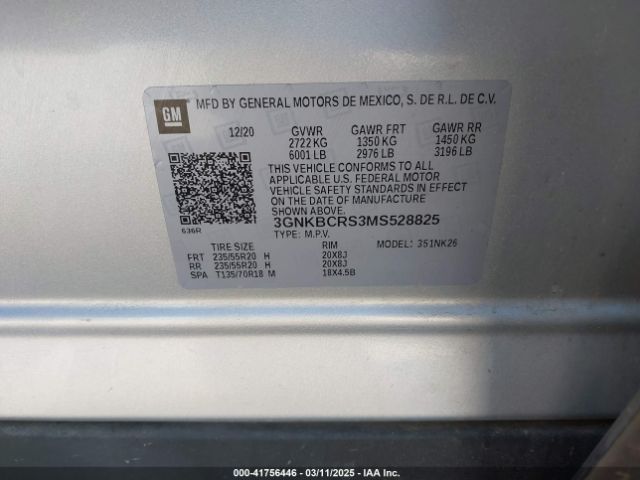3GNKBCRS3MS528825 Chevrolet Blazer Fwd 2lt
