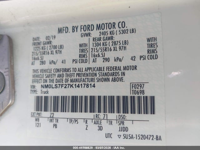 Ford Transit Connect Xlt 2019 NM0LS7F27K1417814 Image 9