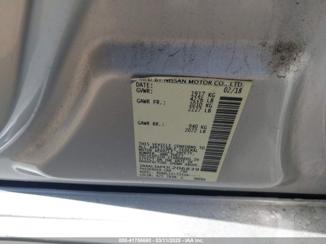 1N4AL3AP4JC206839 Nissan Altima 2.5 Sv