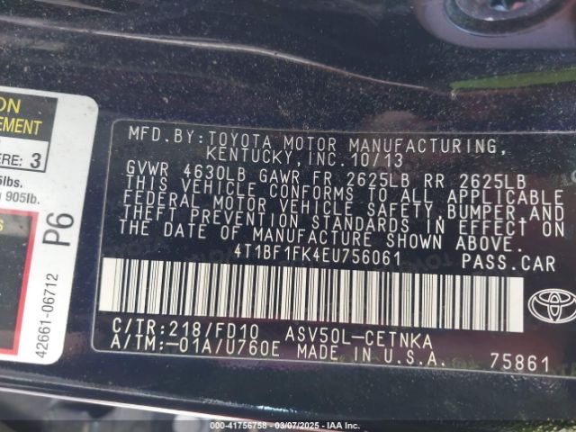 4T1BF1FK4EU756061 Toyota CAMRY LE