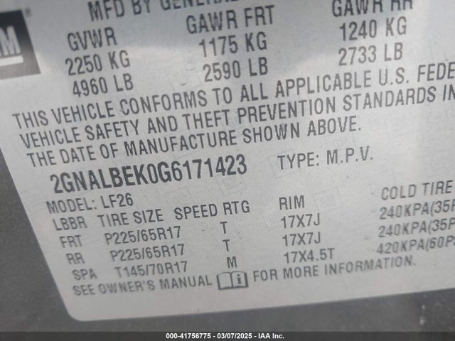 2GNALBEK0G6171423 Chevrolet EQUINOX LS