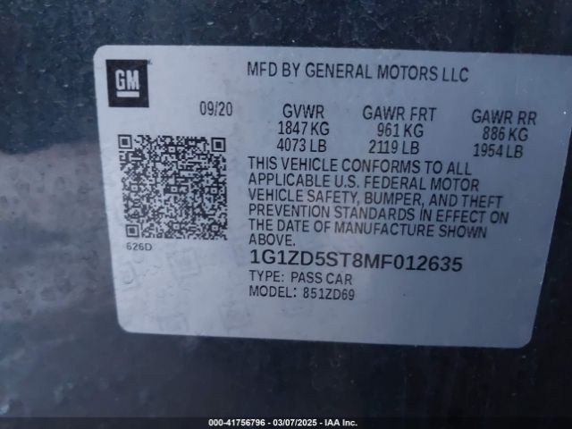 1G1ZD5ST8MF012635 Chevrolet Malibu Fwd Lt