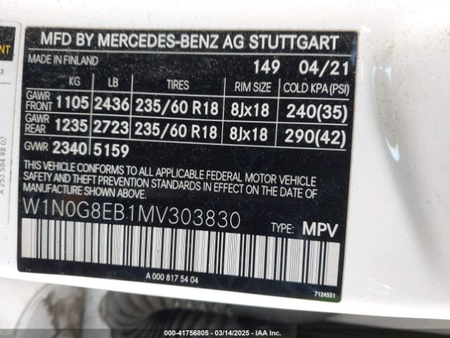 W1N0G8EB1MV303830 Mercedes-Benz Glc 300 4matic Suv