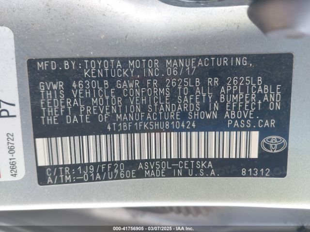 4T1BF1FK5HU810424 Toyota CAMRY SE