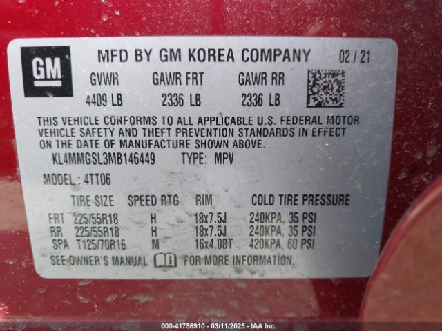 KL4MMGSL3MB146449 Buick Encore Gx Awd Essence