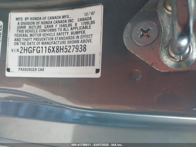 Aukcja sprzedaży 2008 Honda Civic Lx, vin: 2HGFG116X8H527938, numer aukcji: 41756911