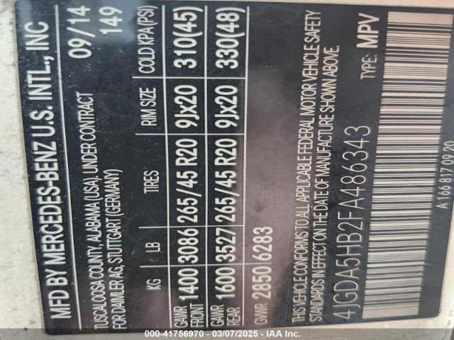 4JGDA5HB2FA486343 Mercedes-Benz ML 350