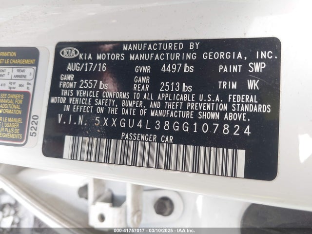 5XXGU4L38GG107824 KIA OPTIMA EX