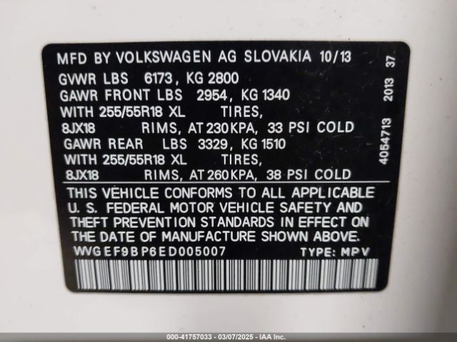 WVGEF9BP6ED005007 Volkswagen Touareg 3.6l Sport