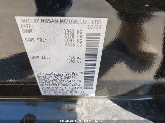 1N4BL4CV0RN435878 Nissan Altima Sr Fwd