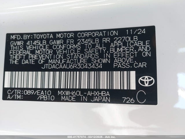JTDACAAU6R3043434 Toyota Prius Limited