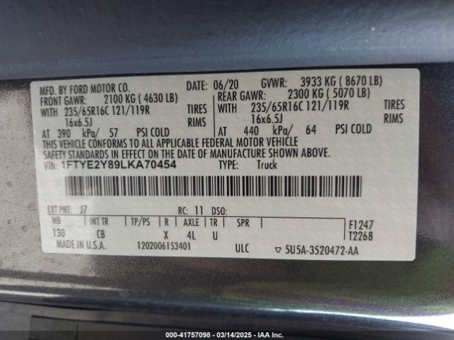 1FTYE2Y89LKA70454 Ford Transit-150