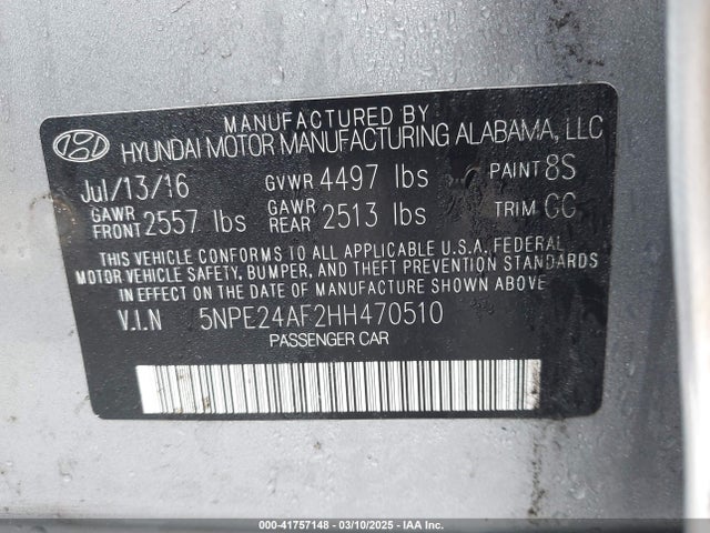 Hyundai Sonata 2017 5NPE24AF2HH470510 Image 9