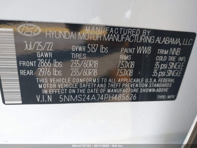 5NMS24AJ4PH485626 Hyundai Santa Fe Sel