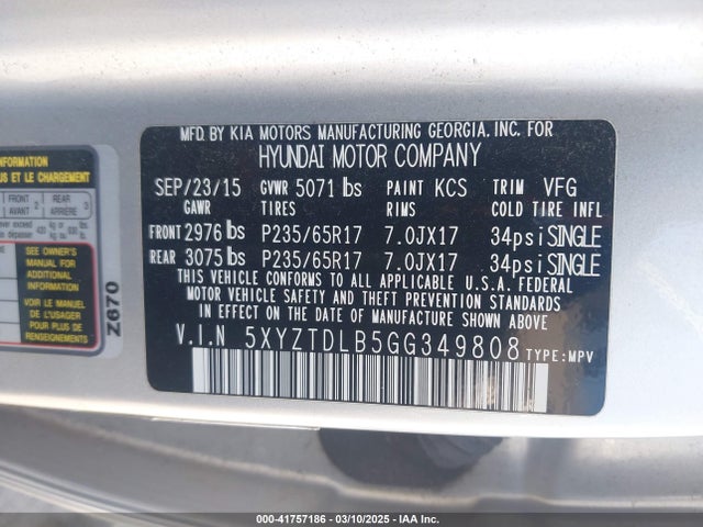 5XYZTDLB5GG349808 Hyundai Santa Fe Sport 2.4l