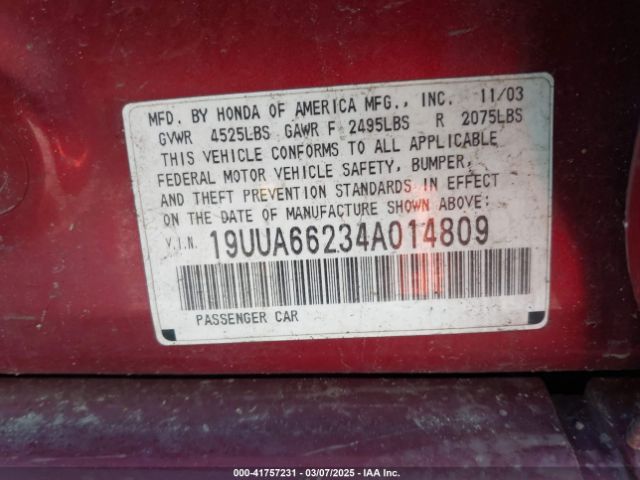 2004 ACURA TL 19UUA66234A014809 Photo 8