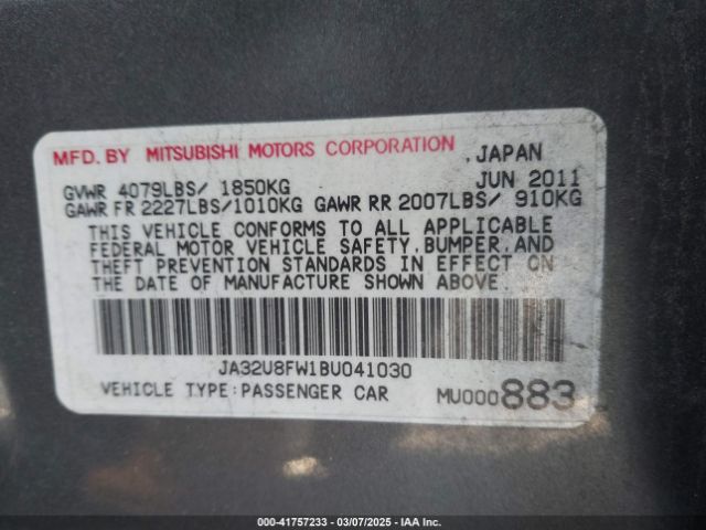 2011 MITSUBISHI LANCER JA32U8FW1BU041030 Photo 8