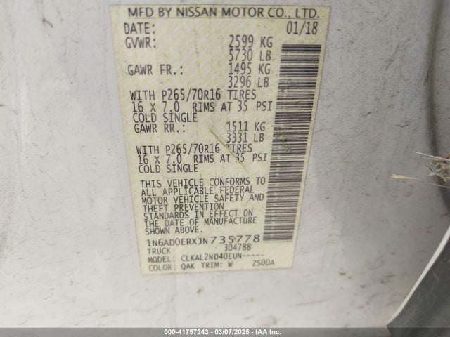 1N6AD0ERXJN735778 Nissan Frontier Sv