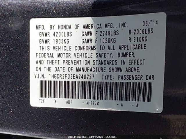 1HGCR2F35EA240227 Honda ACCORD LX