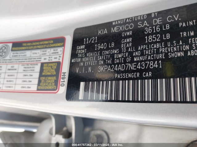 3KPA24AD7NE437841 KIA RIO LX
