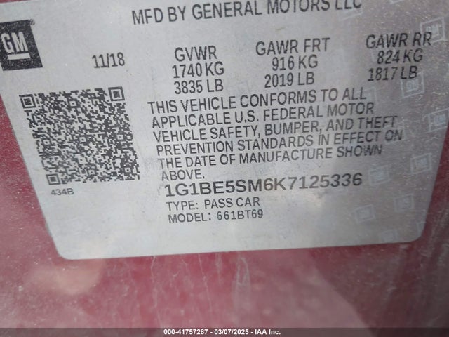 1G1BE5SM6K7125336 Chevrolet CRUZE LT