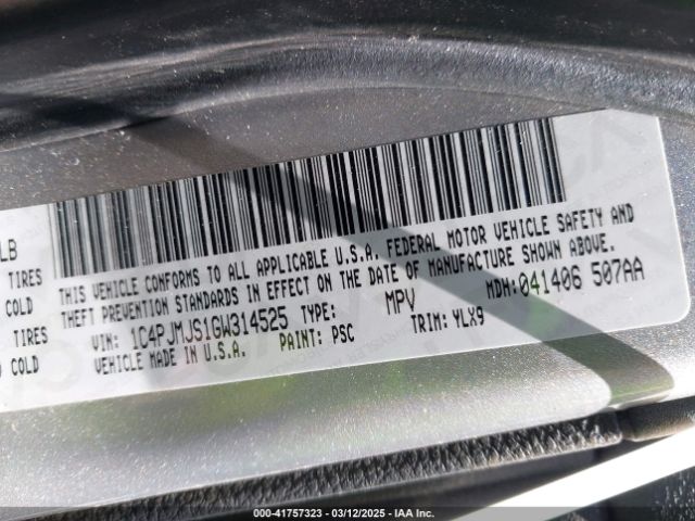 1C4PJMJS1GW314525 Jeep Cherokee Overland