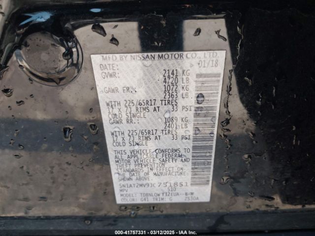 5N1AT2MV9JC751851 Nissan ROGUE SV