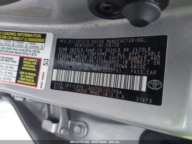 4T1KZ1AK9LU042793 Toyota Camry Xse V6