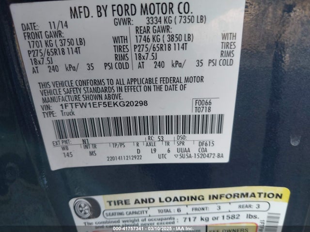 Ford F-150 Xlt 2014 1FTFW1EF5EKG20298 Image 9