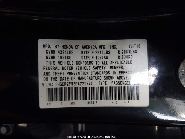 1HGCR2F53GA220272 Honda Accord Sport