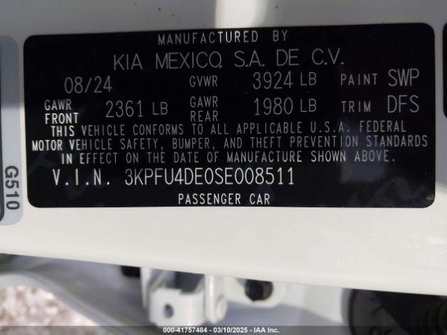 3KPFU4DE0SE008511 KIA K4 Ex