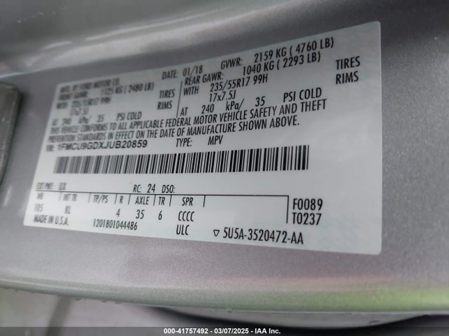 1FMCU9GDXJUB20859 Ford ESCAPE SE