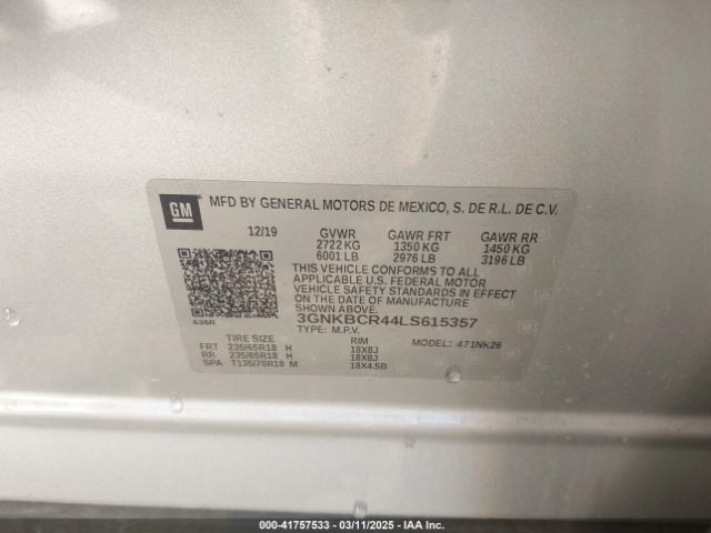 3GNKBCR44LS615357 Chevrolet Blazer Fwd 2lt