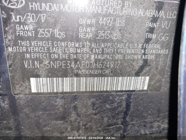 5NPE34AF0JH624912 Hyundai SONATA SEL