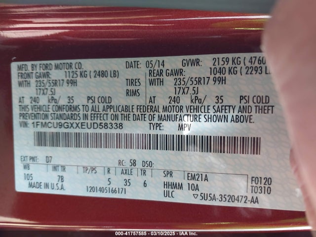 1FMCU9GXXEUD58338 Ford ESCAPE SE