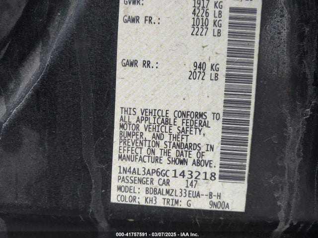 1N4AL3AP6GC143218 Nissan Altima 2.5 Sv