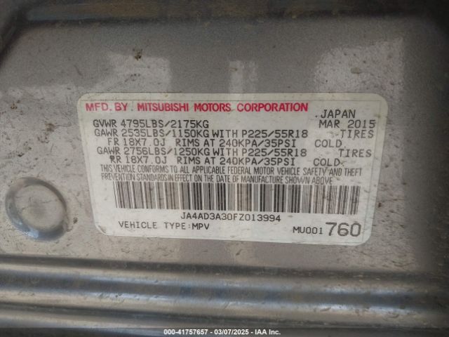 JA4AD3A30FZ013994 Mitsubishi Outlander Se