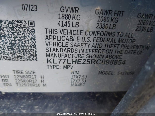 KL77LHE25RC098854 Chevrolet Trax Fwd Lt