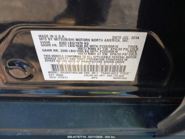 4A4AP3AU0FE001494 Mitsubishi Outlander Sport Es