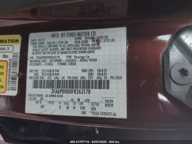 3FA6P0HD0FR263178 Ford FUSION SE