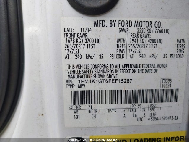 1FMJK1GT6FEF15287 Ford Expedition El Xl