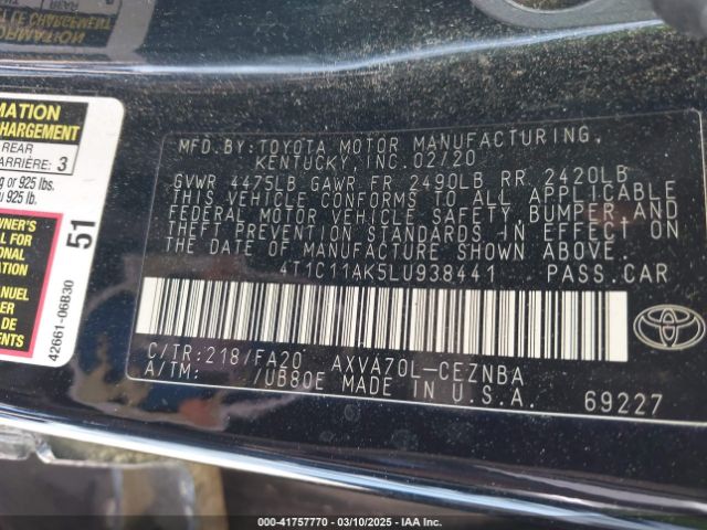 4T1C11AK5LU938441 Toyota CAMRY LE