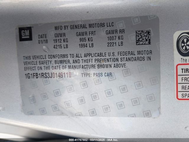 1G1FB1RS3J0149110 Chevrolet Camaro 1lt