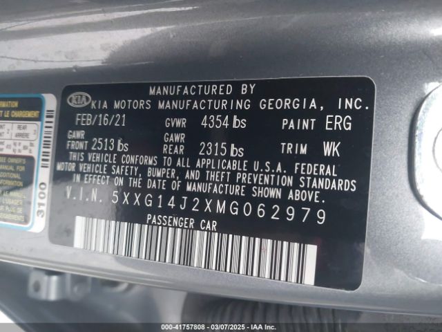5XXG14J2XMG062979 KIA K5 LXS