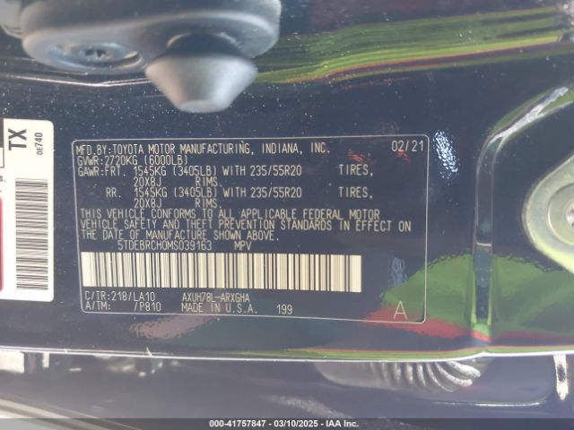 5TDEBRCH0MS039163 Toyota Highlander Hybrid Platinum