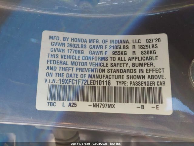 19XFC1F72LE010116 Honda l15b7